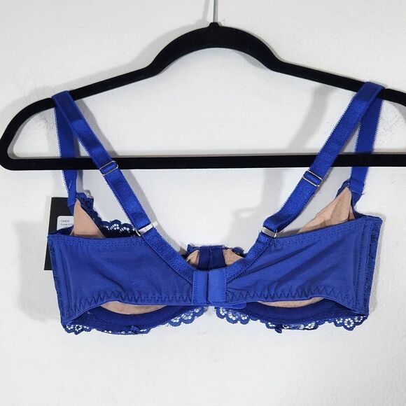 Frederick's of Hollywood Nude and Blue Lace Bra Size 32D NWT Lingerie Shower - Picture 5 of 13